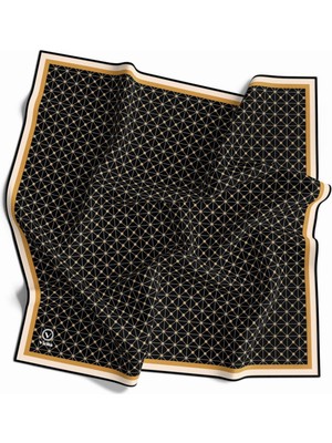 Violla Twill Monogram Desenli Siyah - Gold Renkli 90X90 Eşarp (Ipek Içermez) Kenar Dikiş Şekli El Dikişli