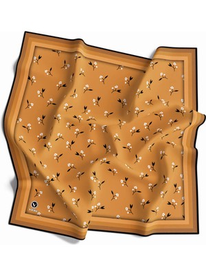 Violla Rayon Çıtır Çiçek Desenli Hardal Renkli 90X90 Eşarp (Ipek Içermez) Kenar Dikiş Şekli El Dikişli