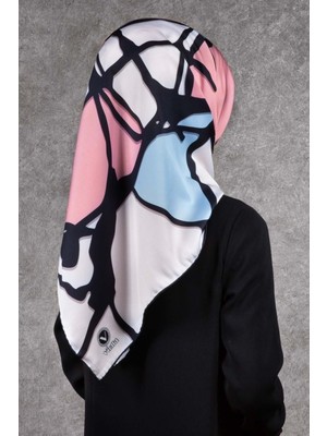 Violla Twill Geometrik Desenli Pudra - Gri Renkli 90X90 Eşarp (Ipek Içermez) Dikim Şekli : El Dikişi