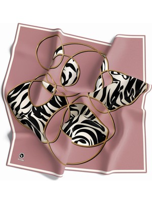Violla Soft Çember ve Zebra Desenli Pudra Renkli 90X90 Eşarp (Ipek Içermez) Kenar Dikiş Şekli El Dikişli