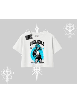 Oversize Crop Tshirt Anime Cyberpunk Kız Baskılı