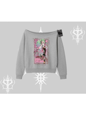 Kayık Yaka Sweatshirt Anime Kawaii Japon Kız Desenli