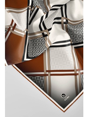 Violla Twill Geometrik Desenli Taba Renkli 90X90 Eşarp (Ipek Içermez) Kenar Dikiş Şekli El Dikişli