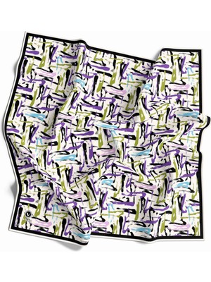 Violla Twill Geometrik Desenli Pembe - Turuncu Renkli 90X90 Eşarp (Ipek Içermez) Dikim Şekli : El Dikişi