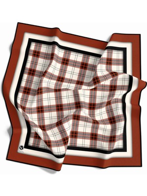 Violla Twill Ekose Desenli Taba Renkli 90X90 Eşarp (Ipek Içermez) Kenar Dikiş Şekli El Dikişli