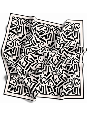 Violla Twill Geometrik Desenli Siyah Renkli 90X90 Eşarp (Ipek Içermez) Kenar Dikiş Şekli El Dikişli