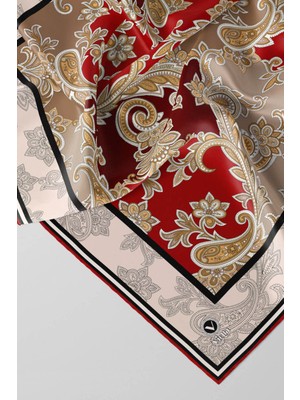 Violla Kristal Şal Desenli Bordo Renkli 90X90 Eşarp (Ipek Içermez) Kenar Dikiş Şekli El Dikişli