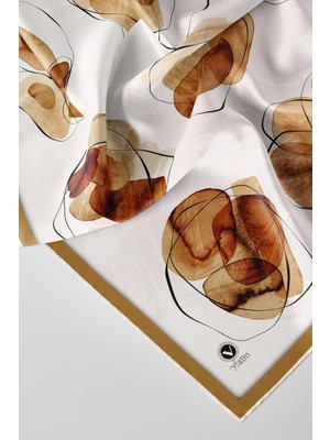 Violla Twill Sulu Boya Geometrik Desenli Hardal Renkli 90X90 Eşarp (Ipek Içermez) Kenar Dikiş Şekli El Diki