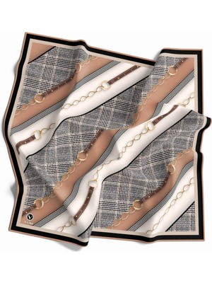 Violla Twill Kemer Desenli Bakır Renkli 90X90 Eşarp (Ipek Içermez) Kenar Dikiş Şekli El Dikişli