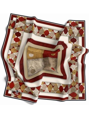 Violla Twill Geometrik Mermer Desenli Bordo Renkli 90X90 Eşarp (Ipek Içermez) Kenar Dikiş Şekli El Dikişli