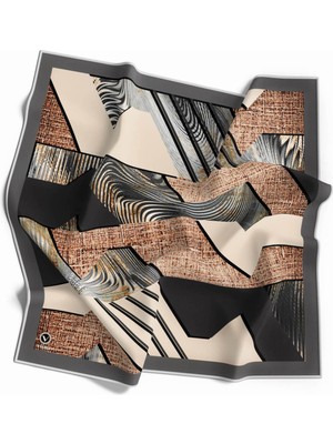 Violla Twill Dalgalı Geometrik Desenli Gri Renkli 90X90 Eşarp (Ipek Içermez) Kenar Dikiş Şekli El Dikişli