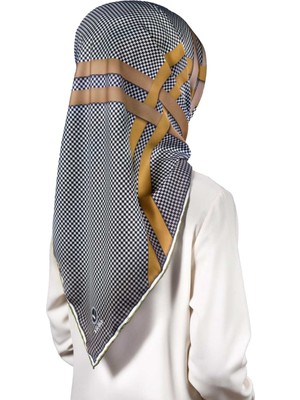 Violla Twill Çizgili Pötikareli Çizgili Desenli Haki Yeşili - Fıstık Yeşili Renkli 90X90 Eşarp (Ipek Içerme
