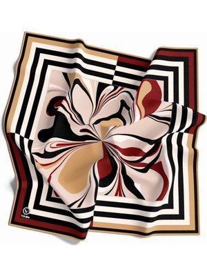 Violla Twill Çizgili Bordürlü ve Ebru Çiçek Desenli Bordo Renkli 90X90 Eşarp (Ipek Içermez) Kenar Dikiş Şek