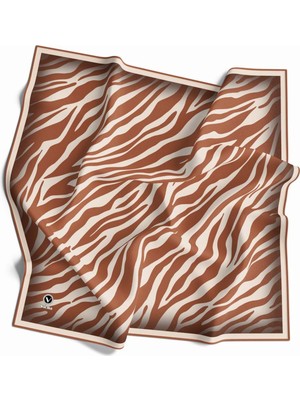 Violla Kristal Zebra Desenli Krem - Taba Renkli 90X90 Eşarp (Ipek Içermez) Dikim Şekli : El Dikişi