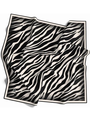 Violla Kristal Zebra Desenli Krem - Siyah Renkli 90X90 Eşarp (Ipek Içermez) Dikim Şekli : El Dikişi
