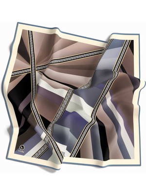 Violla Kristal Geometrik Desenli Bej - Indigo Renkli 90X90 Dikim Şekli : El Dikişi Eşarp (Ipek Içermez)