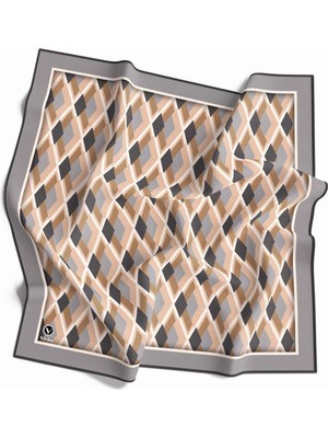 Violla Kristal Geometrik Desenli Gri - Bej Renkli 90X90 Eşarp (Ipek Içermez) Dikim Şekli : El Dikişi