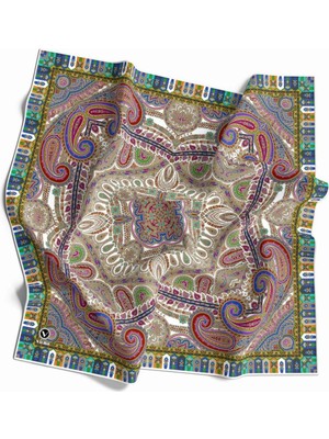 Violla Kristal Şal Desenli Beyaz Renkli 90X90 Eşarp (Ipek Içermez) Dikim Şekli : El Dikişi