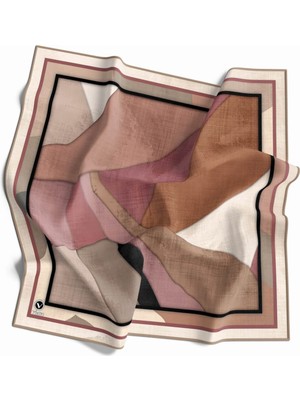 Violla Twill Geometrik Desenli Bej Renkli 90X90 Eşarp (Ipek Içermez) Kenar Dikiş Şekli El Dikişli