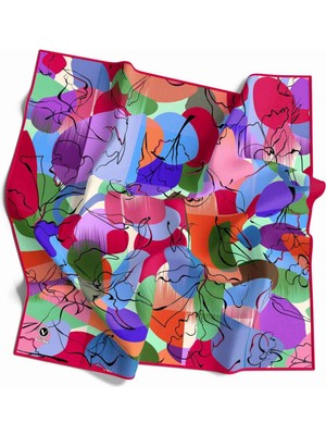 Violla Pamuksu Batikli ve Çiçek Desenli Pembe Renkli 90X90 Soft Eşarp Kenar Dikiş Şekli El Dikişli