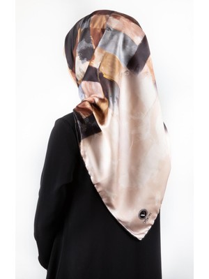 Violla Twill Yağlı Boya Desenli Bej Renkli 90X90 Eşarp (Ipek Içermez) Kenar Dikiş Şekli El Dikişli