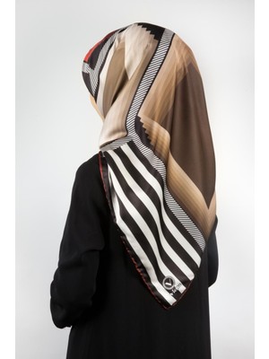 Violla Twill Geometrik Desenli Bordo Renkli 90X90 Eşarp (Ipek Içermez) Kenar Dikiş Şekli El Dikişli