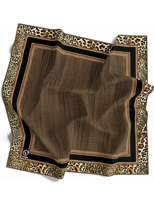 Violla Soft Leopar Bordür Desenli Bej Renkli 90X90 Eşarp (Ipek Içermez) Kenar Dikiş Şekli El Dikişli