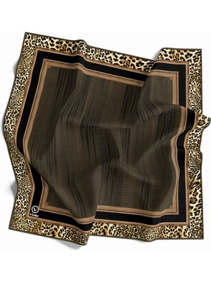 Violla Soft Leopar Bordür Desenli Vizon Renkli 90X90 Eşarp (Ipek Içermez) Kenar Dikiş Şekli El Dikişli