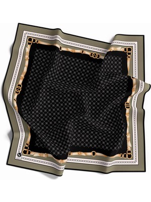 Violla Twill Kemerli ve Çıtır Motifli Desenli Haki Renkli 90X90 Eşarp (Ipek Içermez) Dikim Şekli : El Dikiş