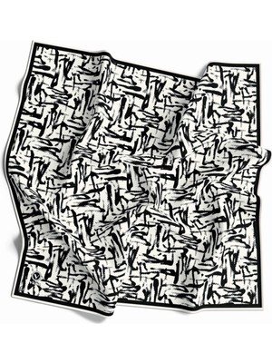 Violla Twill Geometrik Desenli Siyah - Krem Renkli 90X90 Eşarp (Ipek Içermez) Dikim Şekli : El Dikişi