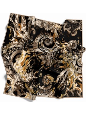 Violla Twill Şal Desenli Bej Renkli 90X90 Eşarp (Ipek Içermez) Kenar Dikiş Şekli El Dikişli