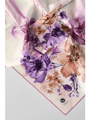 Violla Twill Çiçek Desenli Pembe Renkli 90X90 Eşarp (Ipek Içermez) Kenar Dikiş Şekli El Dikişli