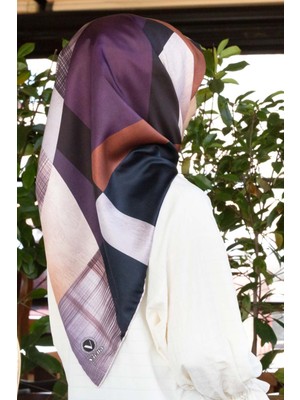 Violla Twill Geometrik Desenli Lila Renkli 90X90 Eşarp (Ipek Içermez) Kenar Dikiş Şekli El Dikişli