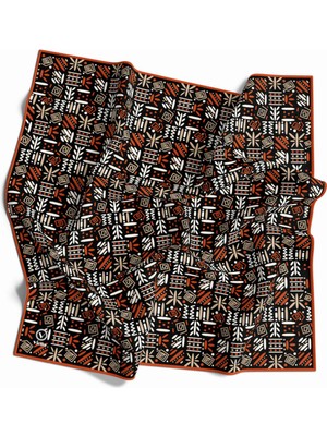 Violla Twill Etnik Desenli Taba Renkli 90X90 Eşarp (Ipek Içermez) Kenar Dikiş Şekli El Dikişli