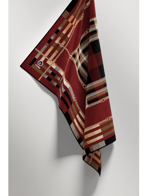 Violla Twill Kemerli ve Ekose Desenli Bordo Renkli 90X90 Eşarp (Ipek Içermez)Kenar Dikiş Şekli El Dikişli