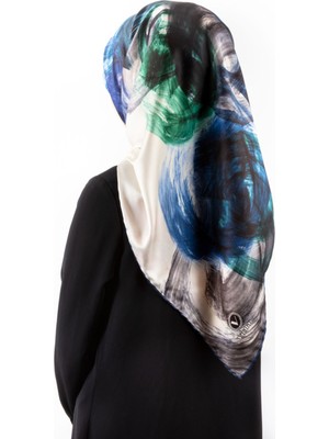 Violla Twill Fırça Efektli Desenli Lacivert Renkli 90X90 Eşarp (Ipek Içermez) Kenar Dikiş Şekli El Dikişli