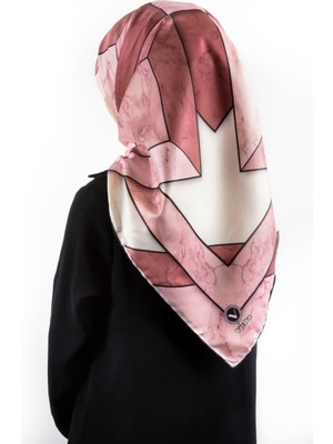 Violla Twill Mermer Desenli Pudra - Gül Kurusu Renkli 90X90 Eşarp (Ipek Içermez) Kenar Dikiş Şekli El Dikiş