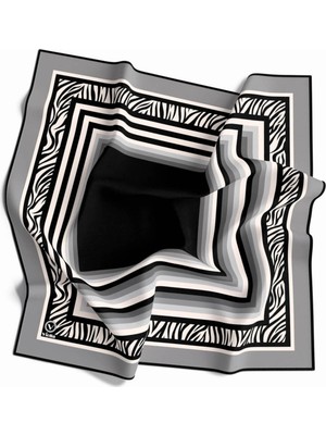 Violla Twill Bordürü Zebralı ve Şerit Desenli Gri Renkli 90X90 Eşarp (Ipek Içermez) Kenar Dikiş Şekli El Di