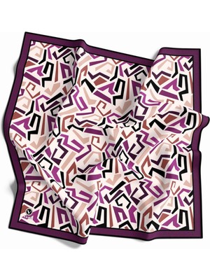 Violla Twill Geometrik Desenli Mürdüm Renkli 90X90 Eşarp (Ipek Içermez) Kenar Dikiş Şekli El Dikişli
