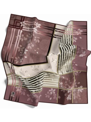 Violla Kristal Çiçek Desenli Gül Kurusu Renkli 90X90 Eşarp (Ipek Içermez) Kenar Dikiş Şekli El Dikişli