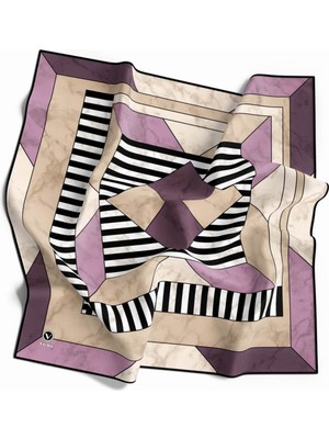 Violla Twill Çizgili Geometrik Mermer Desenli Lila Renkli 90X90 Eşarp (Ipek Içermez) Kenar Dikiş Şekli El D