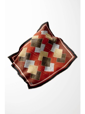 Violla Twill Geometrik Desenli Taba Renkli 90X90 Eşarp (Ipek Içermez) Kenar Dikiş Şekli El Dikişli