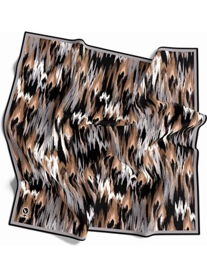 Violla Twill Fırça Desenli Gri Renkli 90X90 Eşarp (Ipek Içermez) Kenar Dikiş Şekli El Dikişli