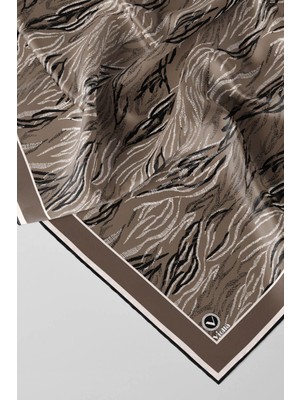 Violla Twill Soyut Çizgi Desenli Vizon Renkli 90X90 Eşarp (Ipek Içermez) Kenar Dikiş Şekli El Dikişli