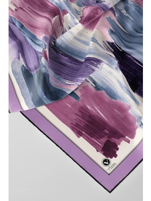 Violla Twill Fırça Darbesi Desenli Lila Renkli 90X90 Eşarp (Ipek Içermez) Kenar Dikiş Şekli El Dikişli