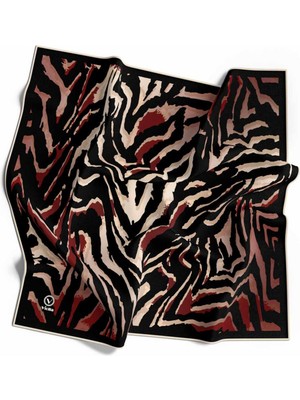 Violla Kristal Zebra Desenli Bordo - Siyah Renkli 90X90 Eşarp (Ipek Içermez) Kenar Dikiş Şekli El Dikişli