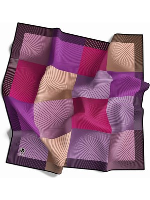 Violla Soft Twill Geometrik Desenli Mürdüm Renkli 90X90 Eşarp (Ipek Içermez) Kenar Dikiş Şekli El Dikişli