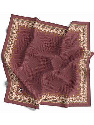 Violla Twill Yumuşak Dokulu Kenar Motifi Şal Desenli Gül Kurusu Renkli 90X90 Eşarp (Ipek Içermez) Dikim Şek