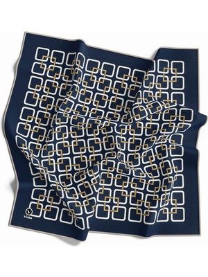 Violla Twill Geometrik Desenli Lacivert Renkli 90X90 Eşarp (Ipek Içermez) Kenar Dikiş Şekli El Dikişli