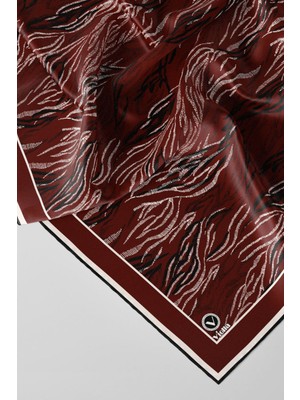 Violla Twill Soyut Çizgi Desenli Bordo Renkli 90X90 Eşarp (Ipek Içermez) Kenar Dikiş Şekli El Dikişli